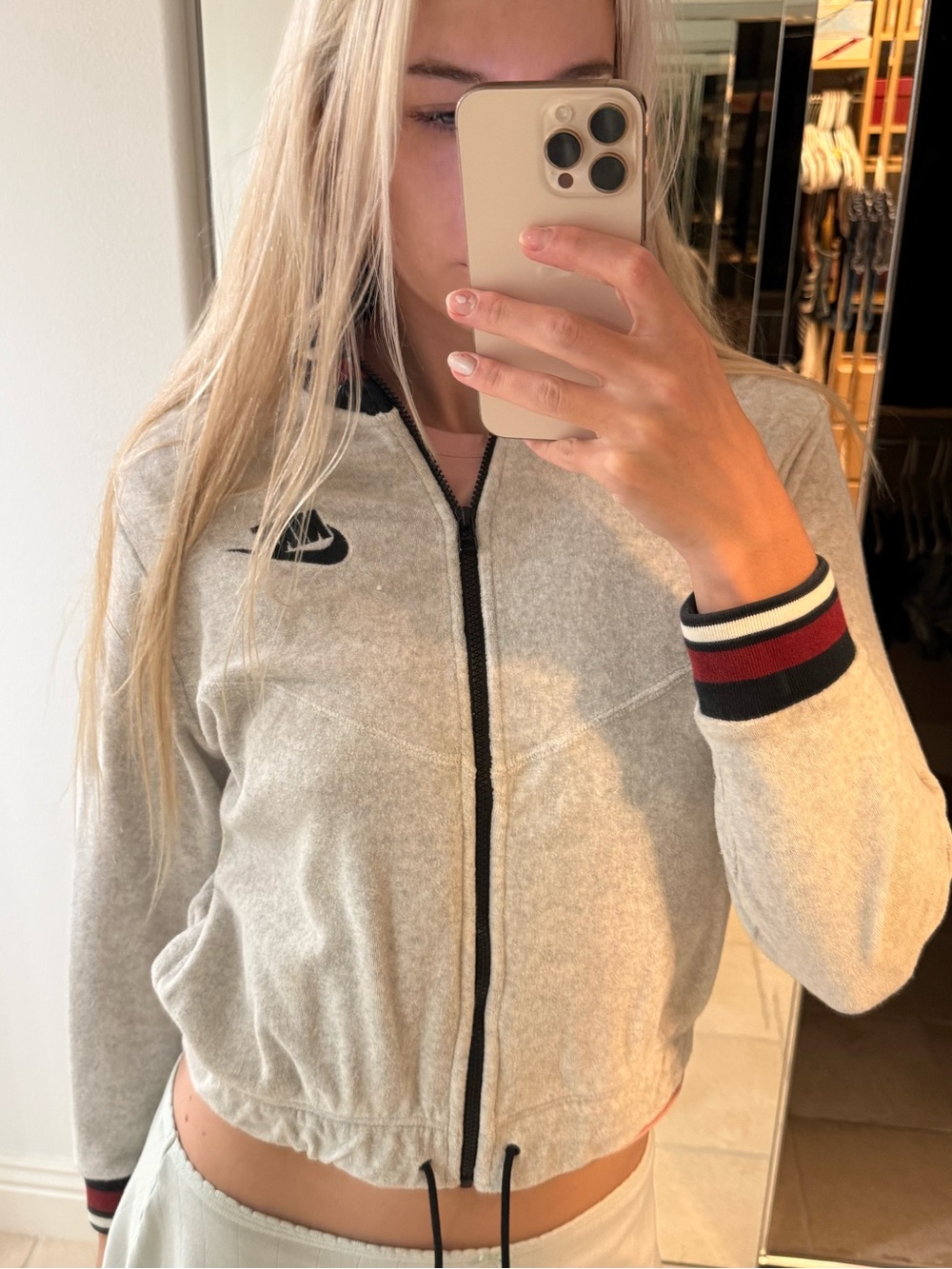 Nike Light Gray Bomber Jacket with Black & Burgundy Trim